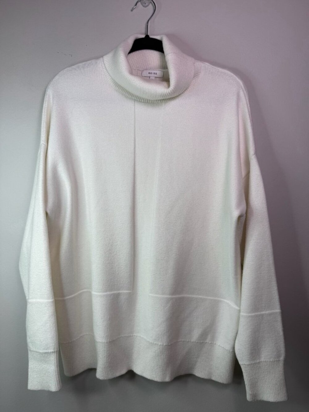 REISS Sarah Wool Cashmere White Turtleneck Funnel Sweater M